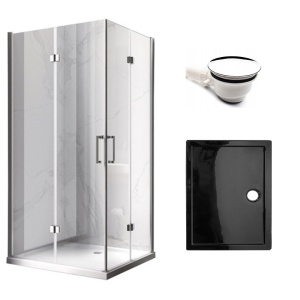 Cabina de dus dreptunghiulara din sticla securizata 6 mm cu rame cromate si cadita neagra inclusa KZ13A/ST04A 100 x 90 cm
