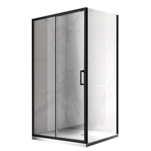 Cabina de dus dreptunghiulara din sticla securizata cu rame negre si cadita alba slim KZ103-ST03E 90 x 80 cm - Img 2