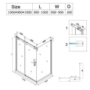 Cabina de dus dreptunghiulara din sticla securizata cu rame negre BS14A 100 x 90 cm - Img 15