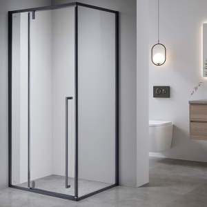 Cabina de dus dreptunghiulara din sticla securizata rame negre BS12D 90x80 cm - Img 2
