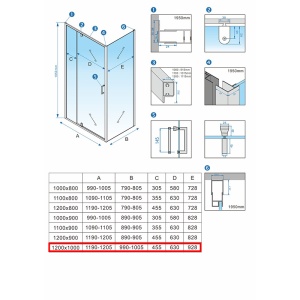 Cabina de dus dreptunghiulara din sticla securizata si rame cromate KZ07D 120 x 100 cm - Img 10