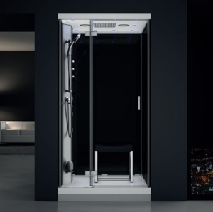 Cabina de dus MUE-H1000-23L neagra cu hidromasaj si sauna cu aburi 100 x 100 x 217 cm