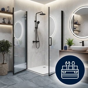 Cabina de dus patrata de colt KZ29 negru mat 80 x 80 cm sticla 6 mm - Img 16