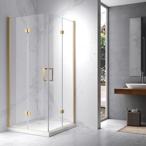 Cabina de dus patrata din sticla securizata 6mm rame aurii si 2 usi batante KZ08B 80 x 80 cm - Img 2