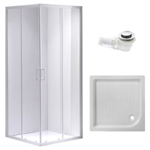 Cabina de dus patrata din sticla securizata cu rame cromate si cadita alba KZ93D-SXL05A 70 x 70 cm