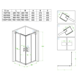 Cabina de dus patrata din sticla securizata si cadita neagra antialunecare KZ93C/SXL02C 100 x 100 cm - Img 14