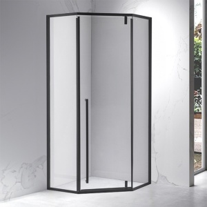 Cabina de dus pentagonala cu rame negre sticla securizata si cadita neagra BS07A/SXL07A 80 x 80 cm - Img 2
