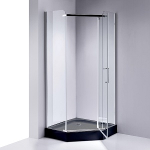 Cabina de dus pentagonala din sticla securizata cu cadita neagra inclusa KZ91B-SXL07B 90 x 90 cm - Img 3