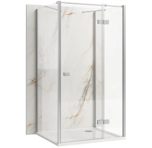 Cabina de dus REA Atlas, Dimensiuni 100x80x80 cm, echipata cu 2 pereti si usa batanta, Culoare Crom - Img 1
