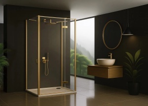 Cabina de dus REA Atlas, Dimensiuni 100x80x80 cm, echipata cu 2 pereti si usa batanta, Culoare Auriu Periat - Img 2