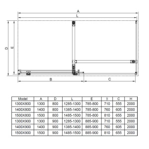 Cabina de dus rectangulara ASTRA-CH-A-140+B80+E cromata 140x80 cm 8 mm - Img 22