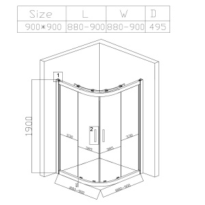 Cabina de dus semicirculara din sticla securizata cu rame cromate si cadita de dus slim neagra KZ101B-SXL01B 90 x 90 cm - Img 12