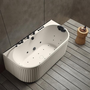 Cada de baie cu hidromasaj cu montaj la perete si caneluri bej mat PRO 170 x 85 x 65 cm - Img 3