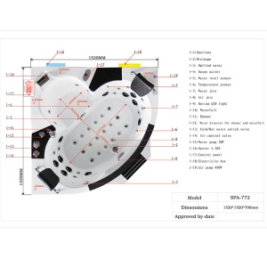 Cada de baie cu Hidromasaj Morena, Dimensiune 152x152, Culoare Alb - Img 15
