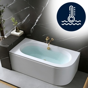 Cada de baie cu masca si montaj stanga, EBI 140x75 cm alba cu preaplin si ventil auriu - Img 5