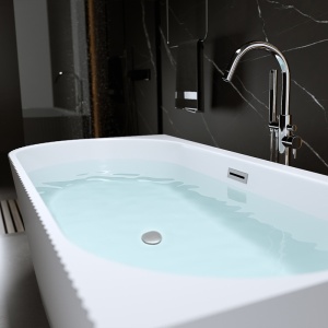 Cada de baie cu montaj dreapta Rio 504B 150 x 75 cm, alb cu finisaj otel periat - Img 4