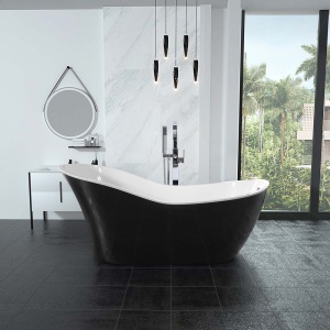Cada de Baie de Sine Statatoare 170x80x72cm, Design Modern, Culoare Negru/Alb - Img 3
