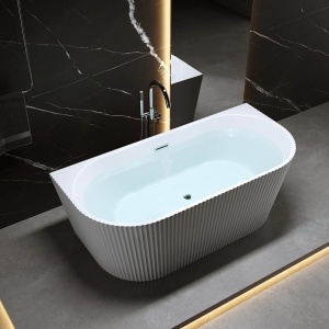 Cada de baie freestanding back-to-wall Premium 170 x 75 cm, alb lucios cu caneluri - Img 4