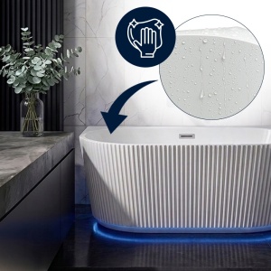 Cada de baie freestanding canelata, montaj universal, Carlo 517D 170 x 75 cm, alba cu ventil cromat - Img 6