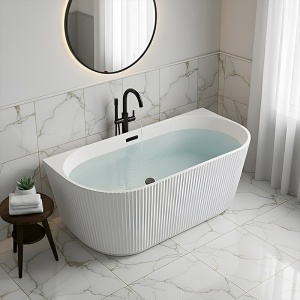 Cada de baie freestanding, montaj la perete Carlo2 170 x 75 cm, ventil si preaplin negru mat - Img 9
