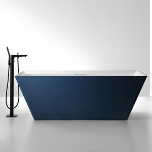 Cada de baie freestanding MUE-D001PBW, 170 x 75 cm, albastru prusac si alb mat cu textura de piatra - Img 2