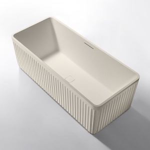 Cada de baie freestanding MUE-D005-1C 170 x 75 x 60 cm, finisaj mat textura de piatra, Crem - Img 3