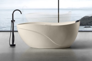 Cada de baie freestanding ovala MUE-D007B Beige Matt Stone – 170 x 80 x 71 cm, finisaj bej cu textura de piatra - Img 2