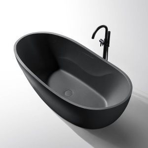 Cada de baie freestanding ovala MUE-D007B Black Matt Stone – 170 x 80 x 71 cm, finisaj negru mat cu textura de piatra - Img 4