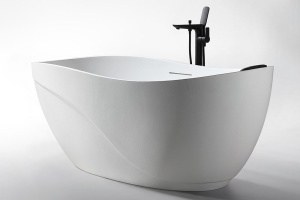Cada de baie freestanding ovala MUE-D007W 170 x 80 cm, finisaj alb mat cu textura de piatra - Img 4