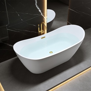Cada de baie freestanding Rica 513A – 150 x 75 cm, alba cu ventil auriu periat - Img 2