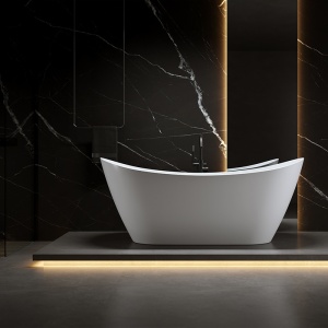 Cada de baie freestanding Rica 513B - 160 x 75 cm, alba cu accesorii auriu periat - Img 7