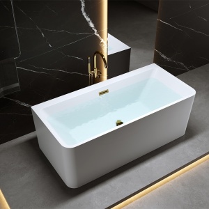 Cada de baie freestanding Sofia 515A alb cu ventil auriu 140 x 75 cm - Img 2