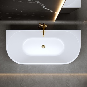 Cada de baie LENA 527C, Dimensiune 160x75cm, Culoare Alb, Deversor Auriu - Img 6