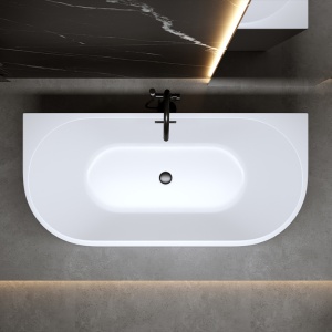 Cada de baie LENA 527C, Dimensiune 160x75cm, Culoare Alb, Deversor Negru - Img 3