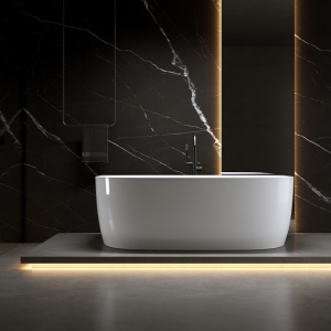 Cada de baie NORA 526B, Dimensiune 150x80cm, Culoare Alb, Deversor Crom - Img 4