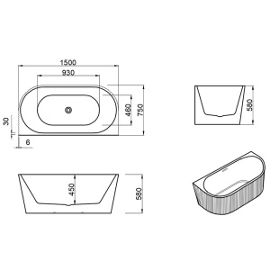 Cada de baie suport CARLO 517B, Dimensiune 150x75cm, Culoare Alb, Deversor Auriu Periat - Img 10