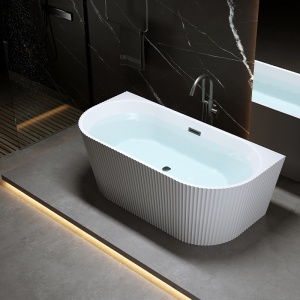 Cada de baie suport CARLO 571C, Dimensiune 160x75cm, Design Elegant, Culoare Alb, Deversor Negru - Img 5