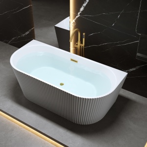 Cada de baie suport CARLO517C, Dimensiune 160x75cm, Design Elegant, Culoare Alb, Deversor Auriu Periat - Img 2