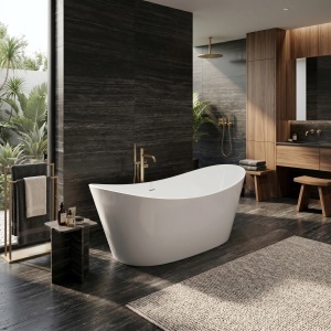Cada de podea freestanding din acril, Rea Ferrano 150, alba - Img 3