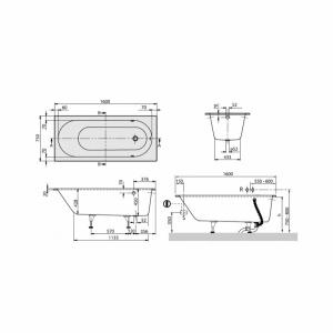 Cadă dreptunghiulară compozit Villeroy & Boch Oberon 160x75 cm, compozit Quaryl - Img 4