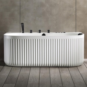 Cada freestanding back-to-wall cu hidromasaj MUE-A005W 170 x 80 cm, alb mat cu baterie neagra - Img 2