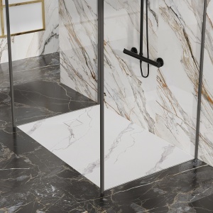Cadita de dus dreptunghiulara model marmura Riko 100 x 80 cm alba - Img 2