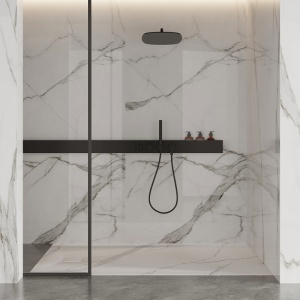 Cadita de dus dreptunghiulara model marmura Riko 100 x 80 cm alba - Img 12