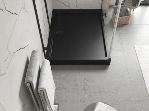 Cadita de dus dreptunghiulară Pro Flow, 110 x 90 cm, negru mat cu sifon inclus - Img 3