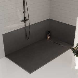 Cadita de dus dreptunghiulara slim finisaj piatra MIKO 110x90 cm neagra - Img 2