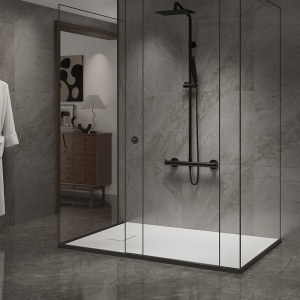 Cadita de dus JUKO Slim Dreptunghiulara, 90x80cm, Structura de piatra, Culoare Alb - Img 7