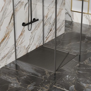 Cadita de dus patrata Deko negru 100 x 100 cm slim cu textura de piatra - Img 3