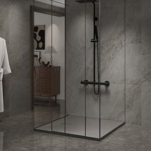Cadita de dus patrata slim model texturat piatra RIKO 90 × 90 cm gri - Img 2