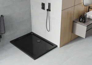 Cadita de dus slim, dreptunghiulara, Pro Flat, 140 x 100 cm, neagra, sifon negru - Img 2