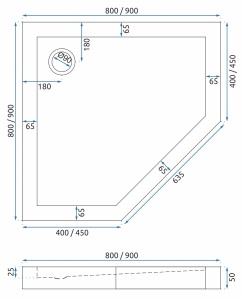 Cadita Dus REA DIAMOND, Diametru 80x80 Cm, Sifon Inclus, Alb - Img 2